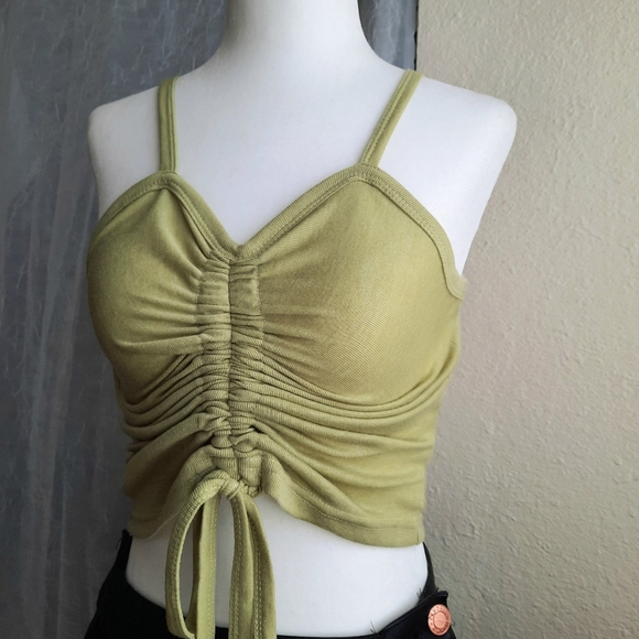 Dazy Adjustable Rouched Drawstring Tank Sage Green - Picture 6 of 14